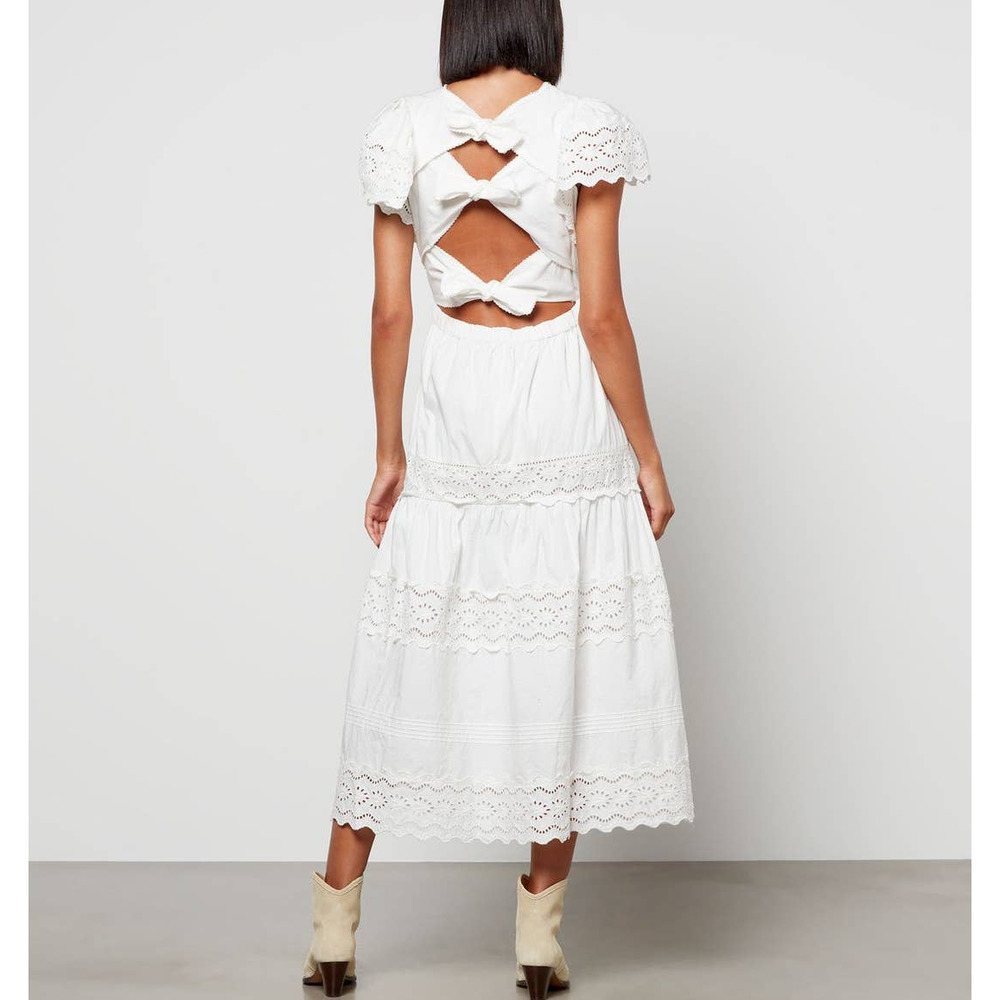 Sea Georgina White Eyelet Flutter Sleeve Cotton Dress 12 NEW V-Neckline Midi L - Picture 9 of 9